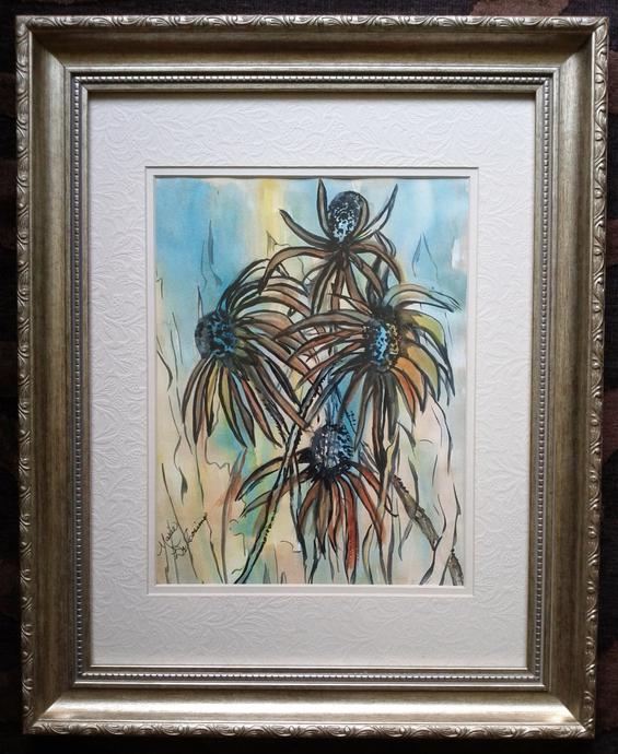 Framed artwork of wild flowers