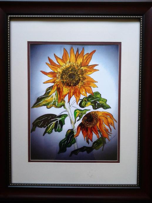 Framed artwork of sunflowers