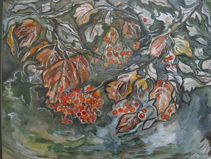 Watercolour painting of berry bush